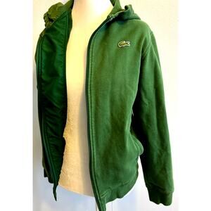 Lacoste Sport Sweatshirt Hoodie Army Green Full Zip Preppy Alligator Logo Warm S